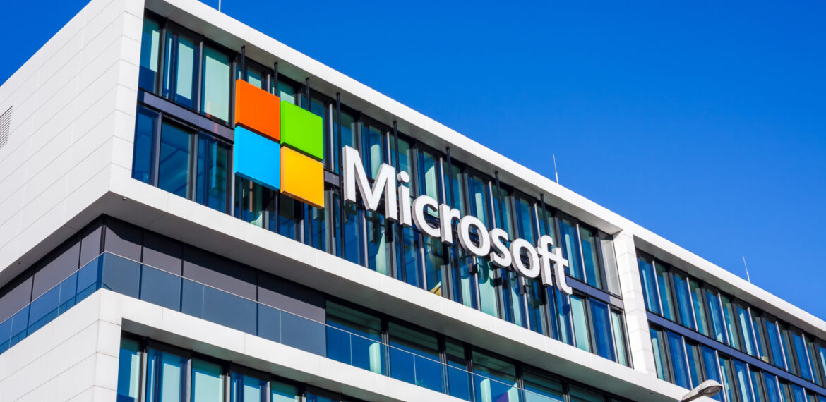 Microsoft logo at office building, Munich Germany